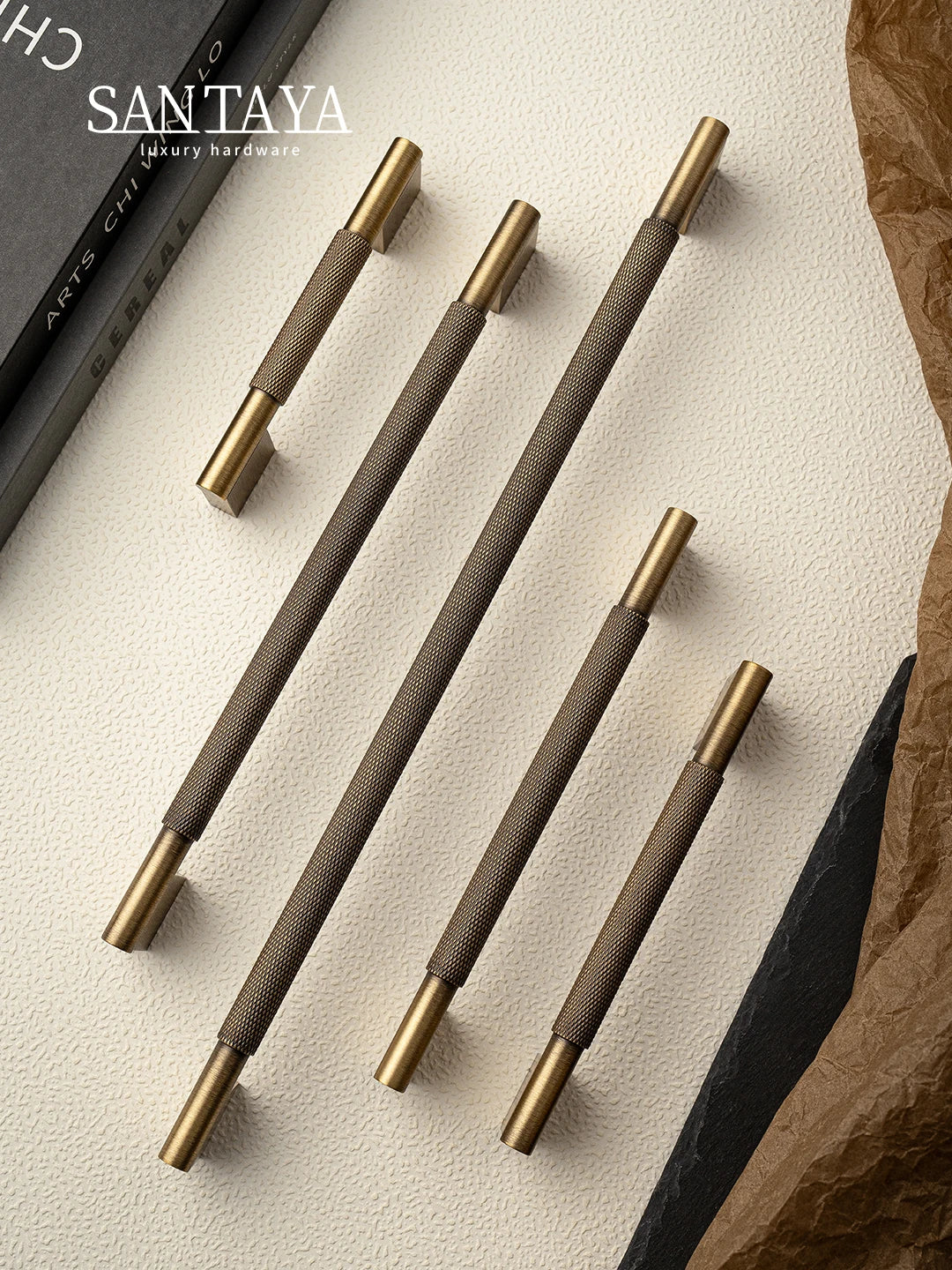 Santaya Cross Knurled Handle Antique Brass Long Handle Kitchen Cabinet Pull Bronze - Cabinet Organizer - view 2