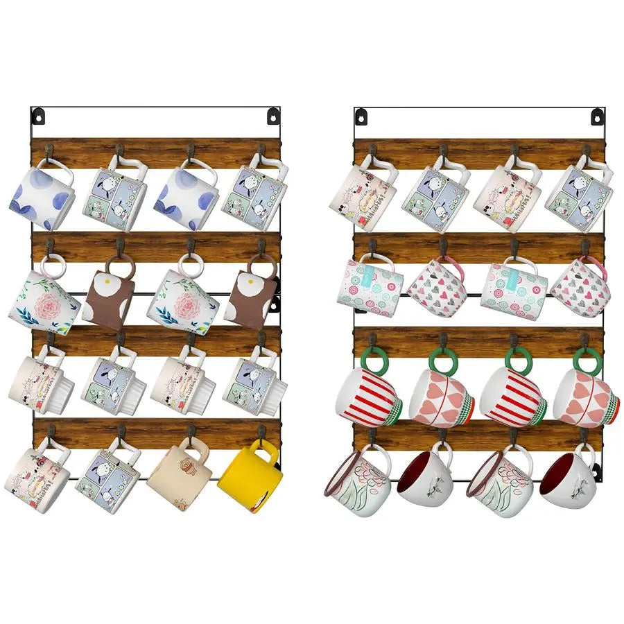 Wood Coffee Mug Rack Wall Mount Cup Holder Shelf Storage for Kitchen, Home, Bar - Storage Shelf