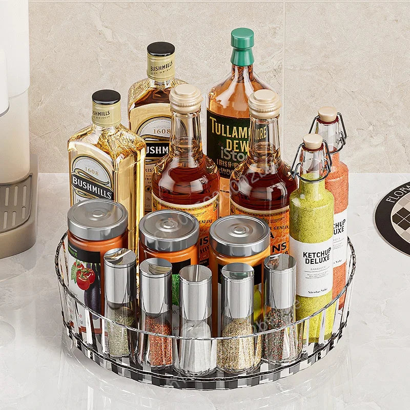360 Rotating Tray Spice Rack Pantry Cabinet Turntable With Base Storage Bin Kitchen - Cabinet Organizer - view 3