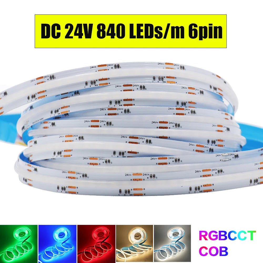 RGBCCT COB LED Strip Light 6pin 1m 2m 3m 4m 5m 24V Flexible High - LED Strip Light