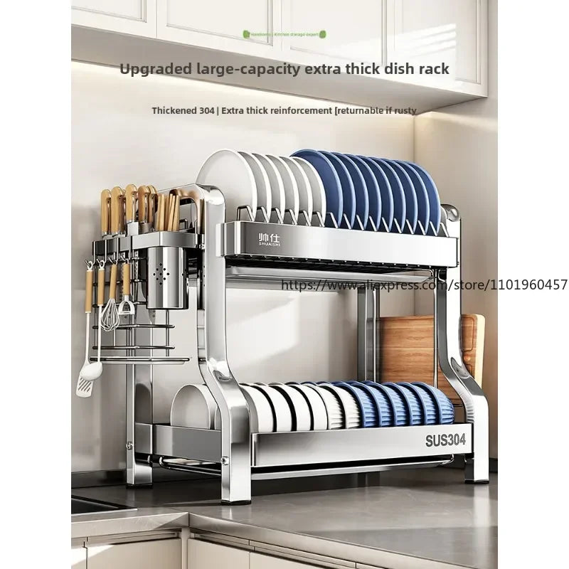 304 Stainless Steel Dish Storage Rack Kitchen Multifunctional Storage Dish Drain Rack - Dish Drying Rack
