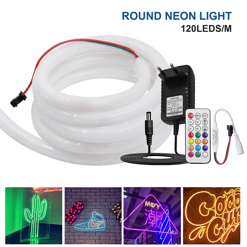 360 Round RGB LED Neon Tube Strip Light Sign 24V 120LEDs/M IP67 Flexible Rope - LED Strip Light - view 3