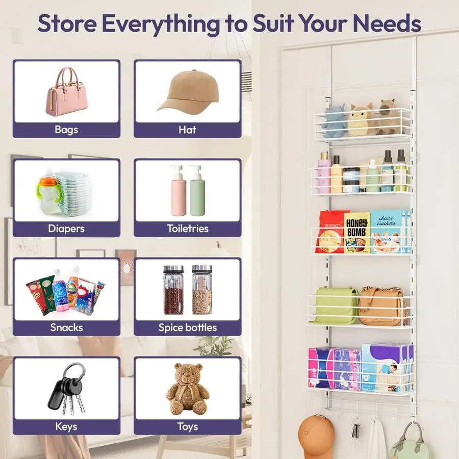 Over The Door Organizer Door Organizer Hanging with 5 Adjustable Metal Large Capacity - Cabinet Organizer - view 3