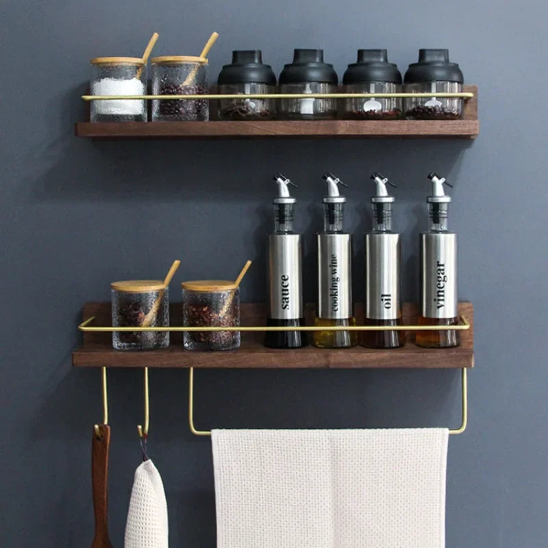 Kitchen Spice Bottle Storage Wooden Rack Multifunctional Wall Hanging Rack Kitchen - Storage Shelf - view 2