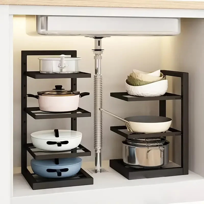 1pc Height Adjustable 3/4 Layer Pot Rack Storage Rack Stainless Steel Under Sink Household - Storage Shelf - view 6