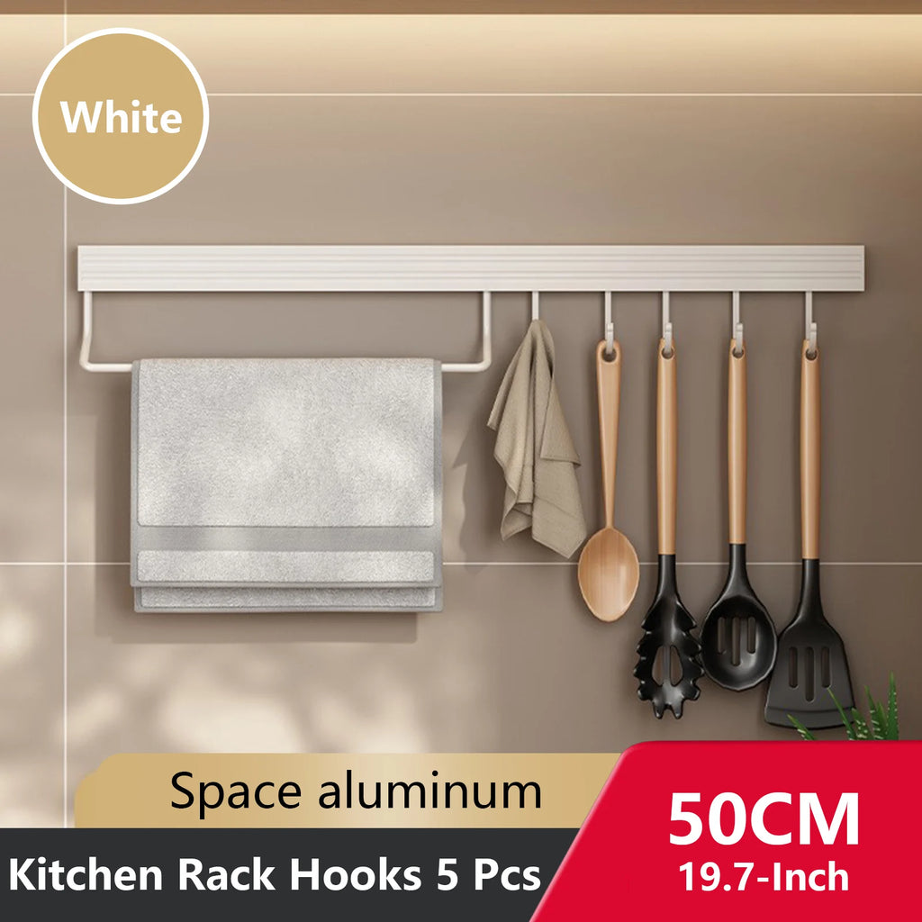 Wall Mounted Kitchen Hook Rack No-Punching Wall Hangers Rail Kitchen Utensils Rack - Storage Shelf - view 5