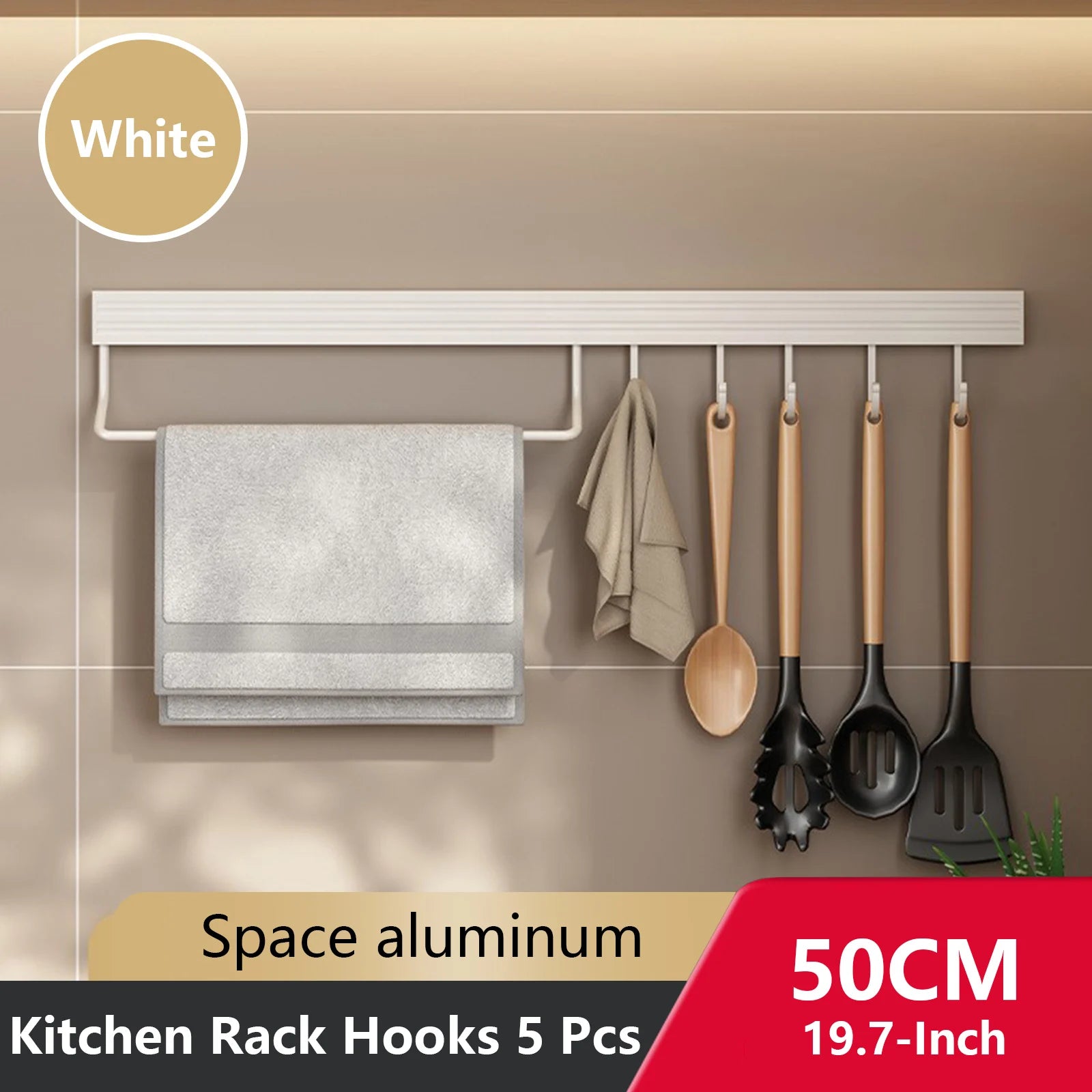 Wall Mounted Kitchen Hook Rack No-Punching Wall Hangers Rail Kitchen Utensils Rack - Storage Shelf - view 5