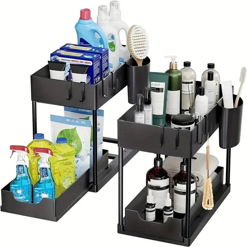 Under Sink Organizer 2 Layer Sliding Shelf Drawer Type Storage Rack Multipurpose Holder for Kitchen Bathroom Cabinet Home