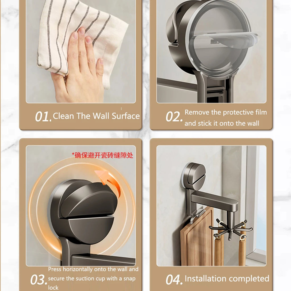 YUTOKO 360 Rotating Suction Cup Hooks Wall Mounted for Kitchen Utensil Organizer - Cabinet Organizer - view 6