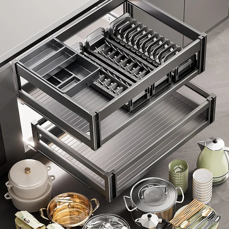 Pull Out Kitchen Cabinets Sliding Baskets Aluminum Large Organizer Rack for Closet - Cabinet Organizer