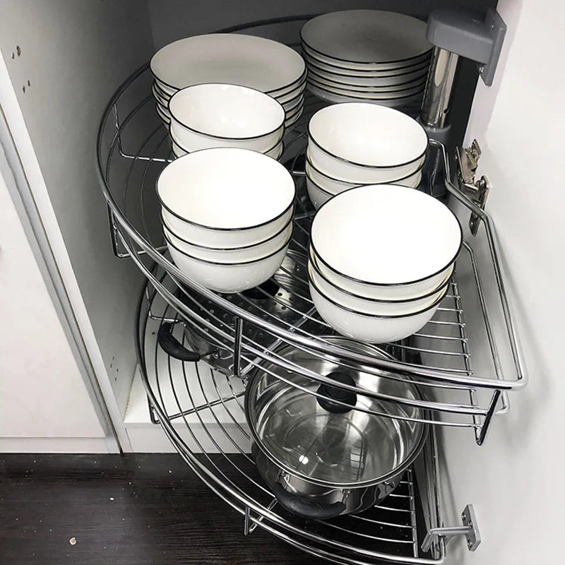 a double-layer storage rack The arc-shaped pull-out basket in the corner of the cabinet - Cabinet Organizer - view 2