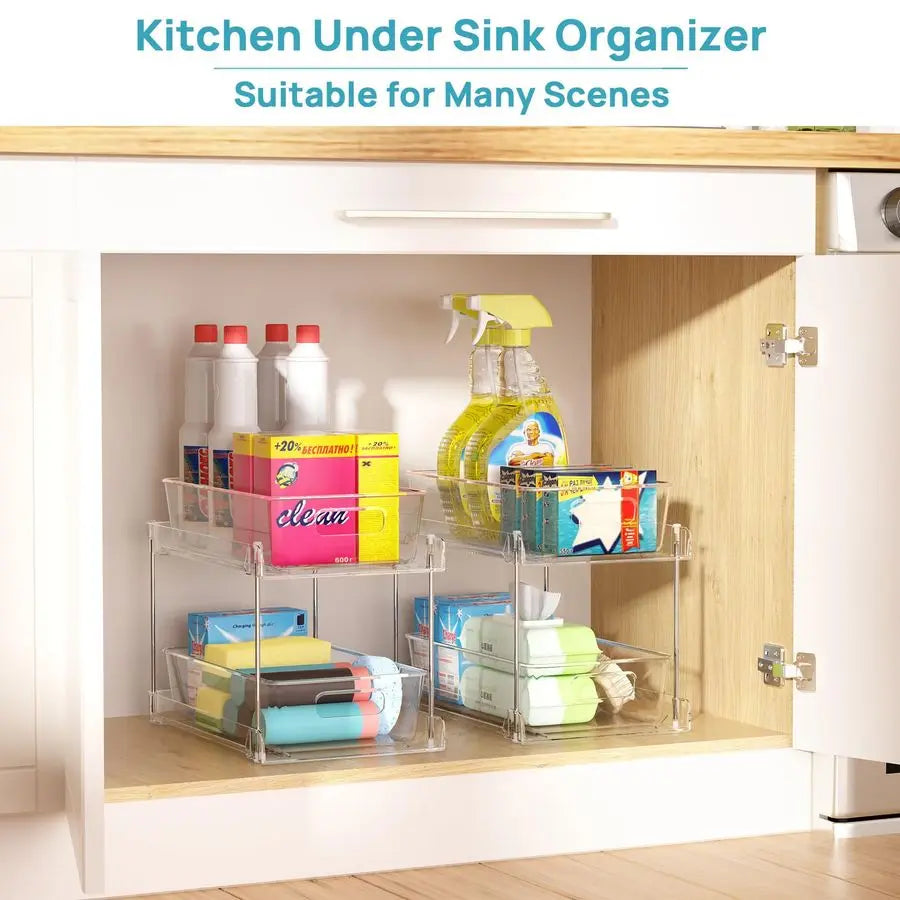 4 Pack Bathroom Organizer, 2 Tier Clear Under Sink Organizers Vanity Countertop - Cabinet Organizer - view 6