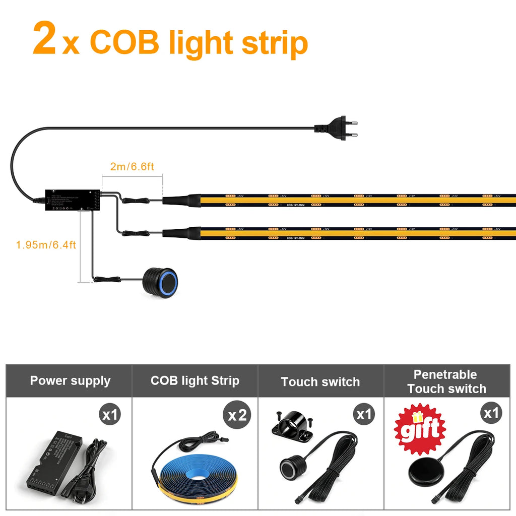 2 Switches, Penetrable Wood Hand Scan, Touch Sensor Dimmable COB LED Strip Light - LED Strip Light - view 8