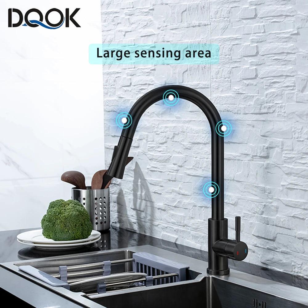 DQOK Kitchen Faucet Pull Out Brushed Nickle Sensor Stainless Steel Black Smart - Kitchen Faucet - view 4