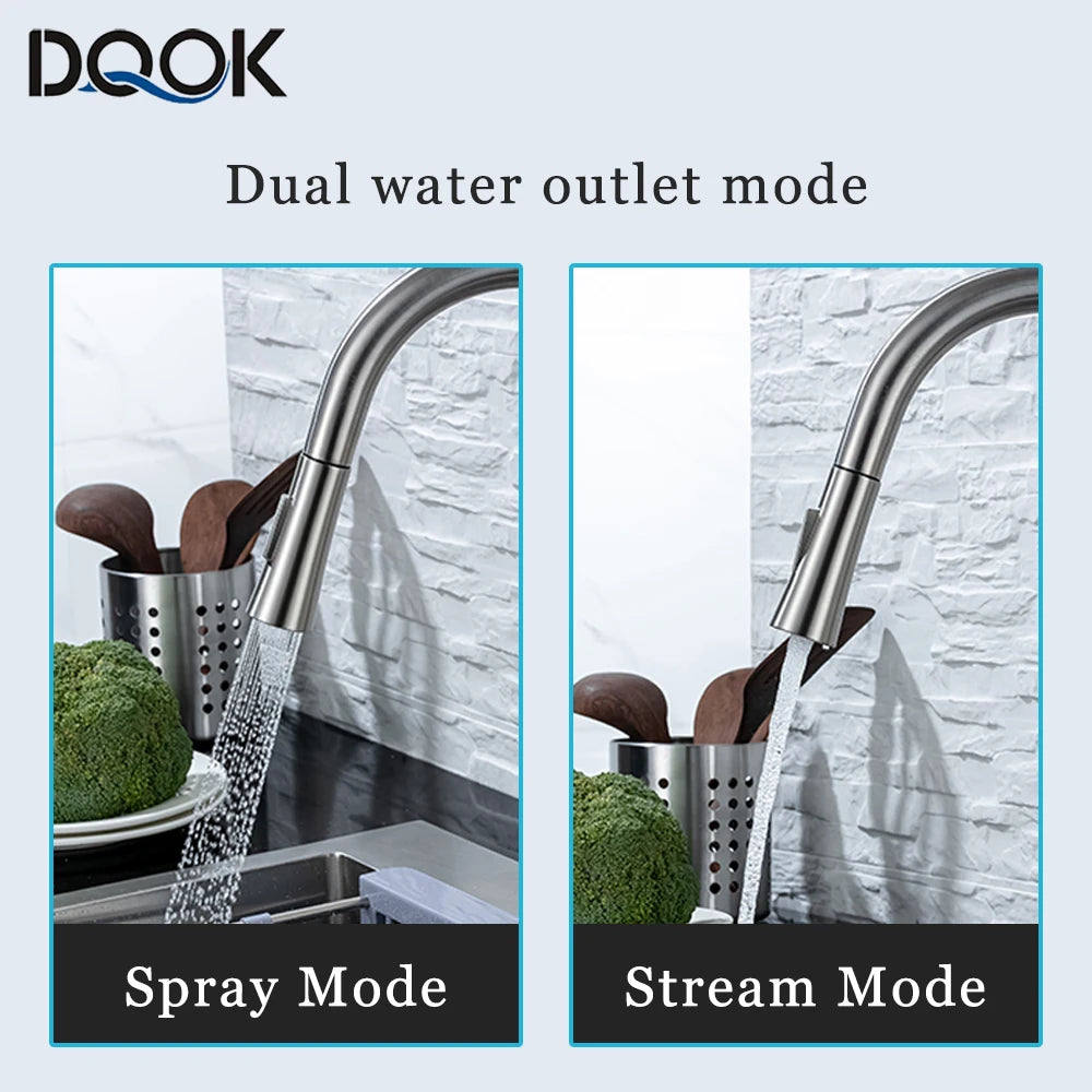 DQOK Kitchen Faucet Pull Out Brushed Nickle Sensor Stainless Steel Black Smart - Kitchen Faucet - view 3