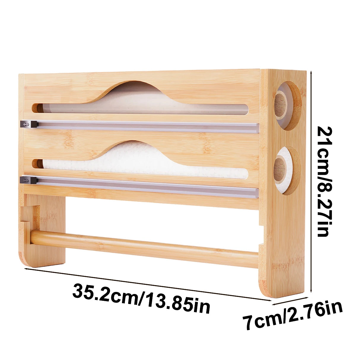 Bamboo Kitchen Organzier, Clingfilm & Foil Dispenser with Cutter, Wall-Mounted Storage - Home Improvement - view 8