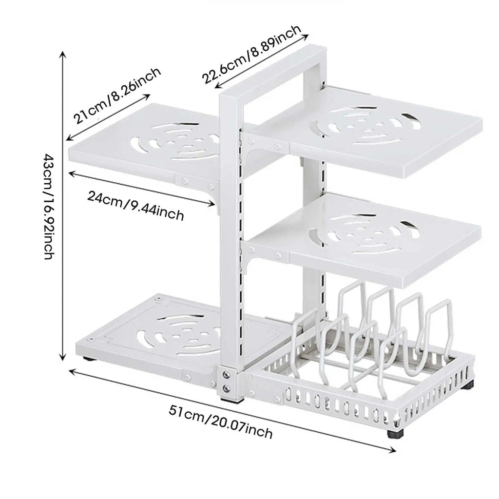 Multi-Tier Kitchen Storage Rack Pot Pan Organizer with Adjustable Shelves - Cabinet Organizer - view 7
