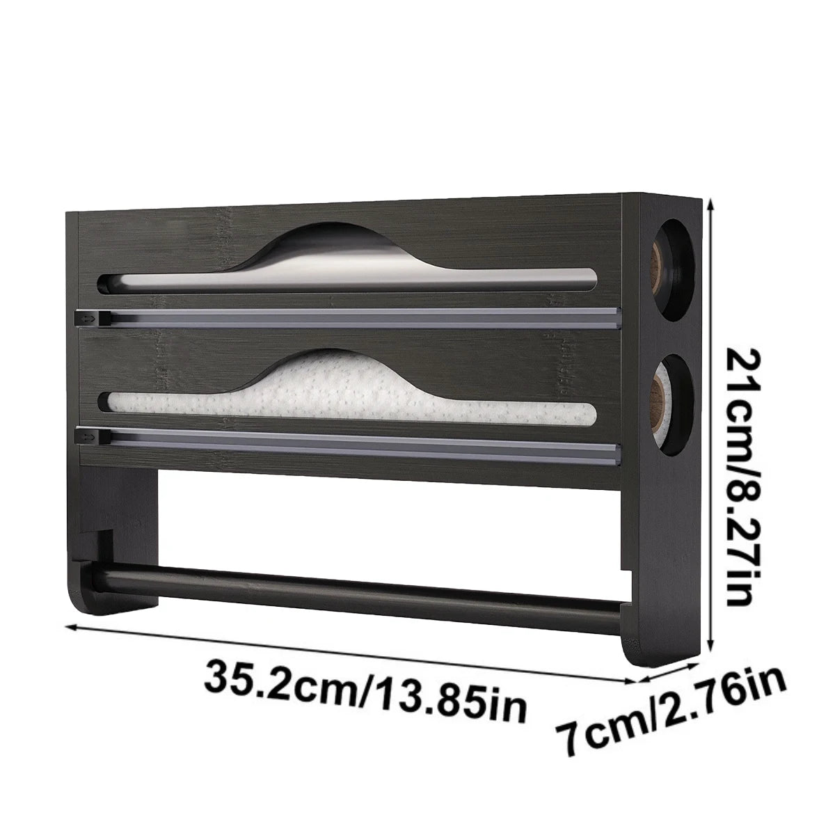 Bamboo Kitchen Organzier, Clingfilm & Foil Dispenser with Cutter, Wall-Mounted Storage - Home Improvement - view 7