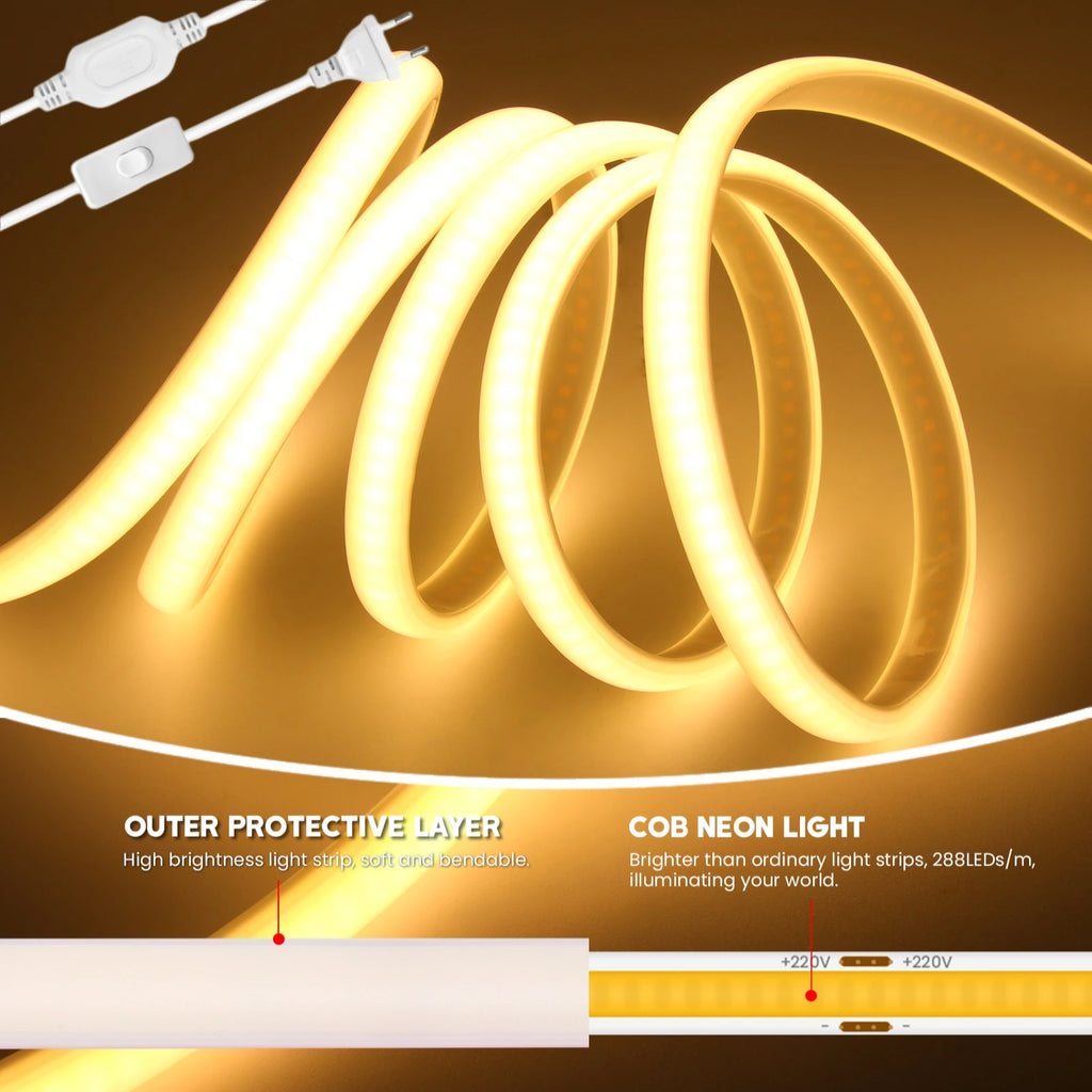 220V COB LED Strip Light 20M 40M 288LEDs/m Flexible Outdoor IP67 Waterproof CRI RA90 - LED Strip Light - view 2