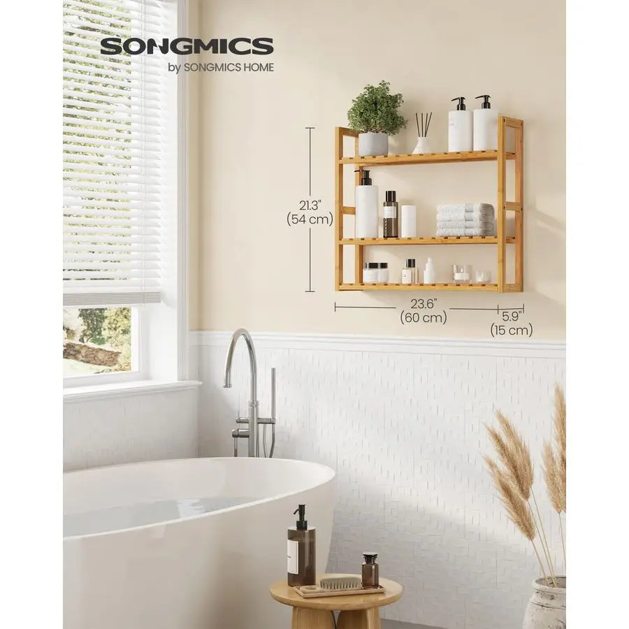 Bamboo Bathroom Shelf, 3Tier Adjustable Plants Rack, WallMounted or Stand, in the - Storage Shelf - view 3