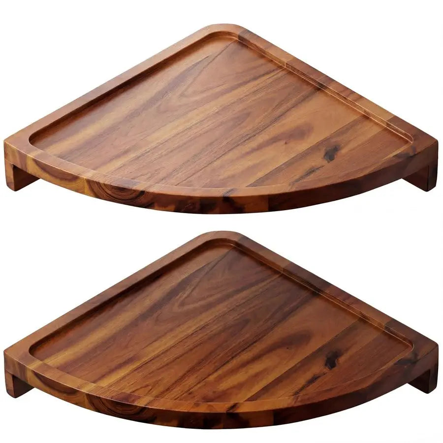 Floating Round Corner Shelves for Wall 2pcs Acacia Wood WallMounted Storage Shelves - Home Improvement