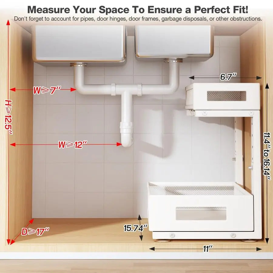Under Sink Storage Organizer, Large 2Tier Elegant Mesh Pull Out Shelf for Kitchen and - Cabinet Organizer - view 2