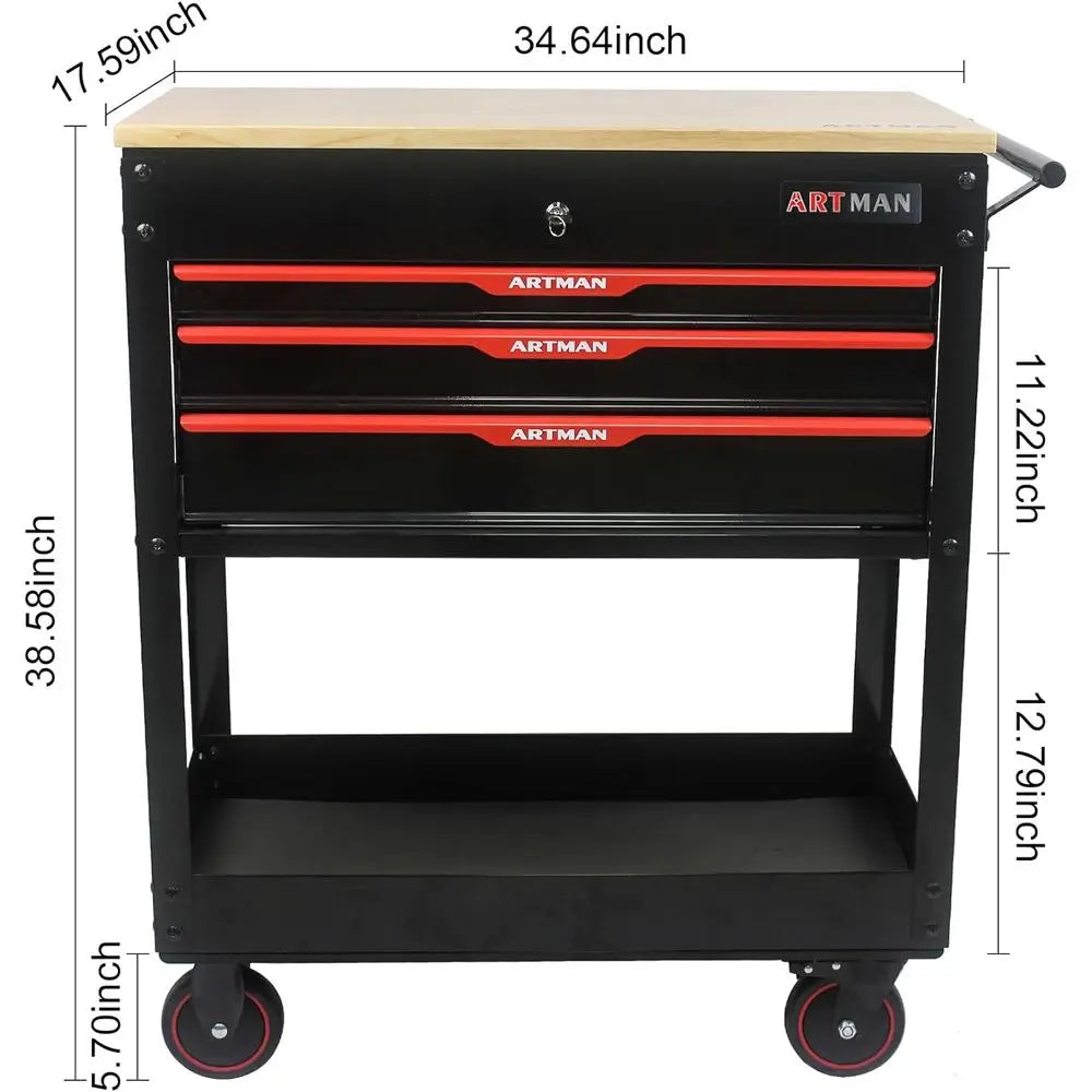 38.58 Rolling Multifunction Tool Cart with Wooden Top and Lockable Drawers for Storage in - Cabinet Organizer - view 3