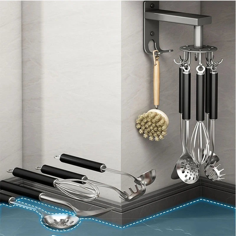 1pc Kitchen rotary hook wall mounted pot shovel storage rack, spoon shovel rack, kitchen - Storage Shelf - view 5