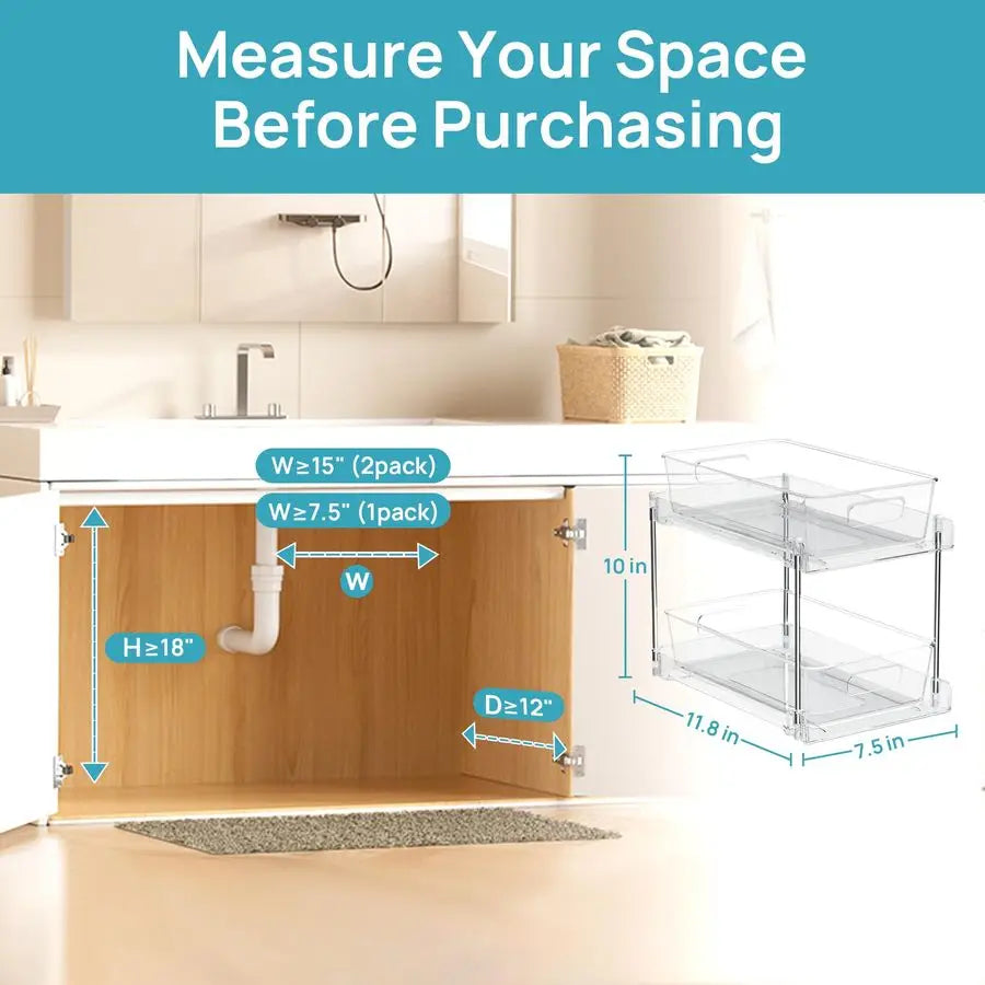 4 Pack Bathroom Organizer, 2 Tier Clear Under Sink Organizers Vanity Countertop - Cabinet Organizer - view 3