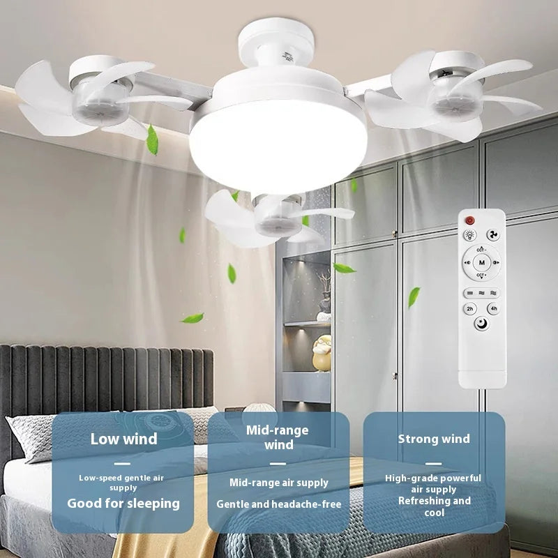 LED Smart Silent Fan Light with E27 Screw Creative 3/4/5 Head Remote-Controlled - Home Improvement