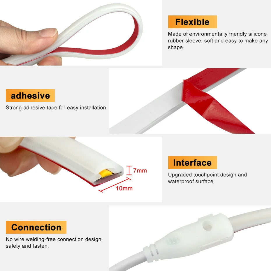 Self-adhesive 220V COB LED Strip 288LEDs/m IP65 Waterproof 1m-25m Length with Timing - LED Strip Light - view 4