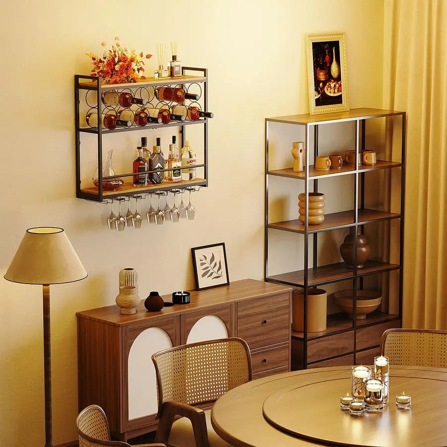 Wine Rack Wall Mounted Horizontal Bottle Holder, Wall Wine Rack with Rustic Wood for - Wine Rack - view 6