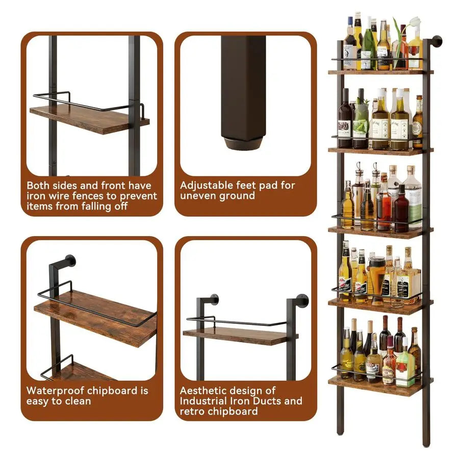 5Tier Freestanding Wine RacksLiquor Bottle Display Shelf with Fences, Wall Mounted - Wine Rack - view 3