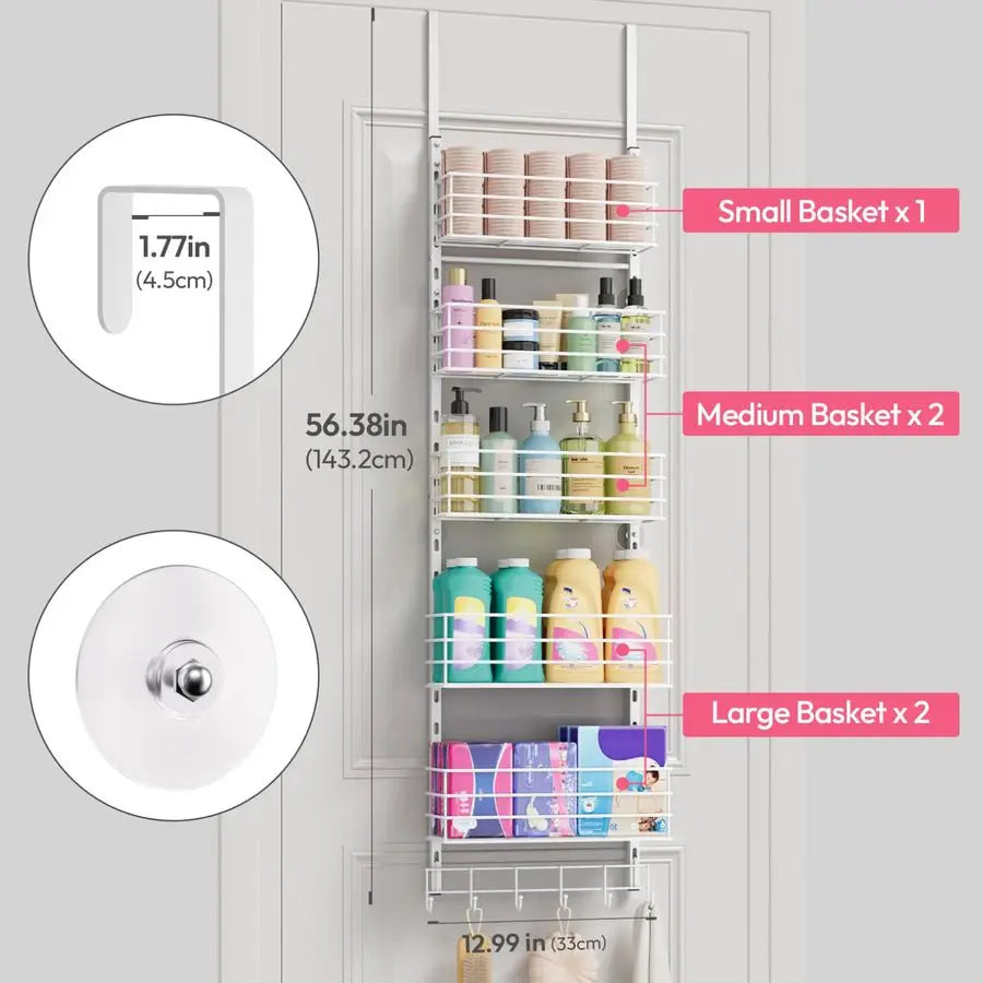 Over The Door Organizer Door Organizer Hanging with 5 Adjustable Metal Large Capacity - Cabinet Organizer - view 2