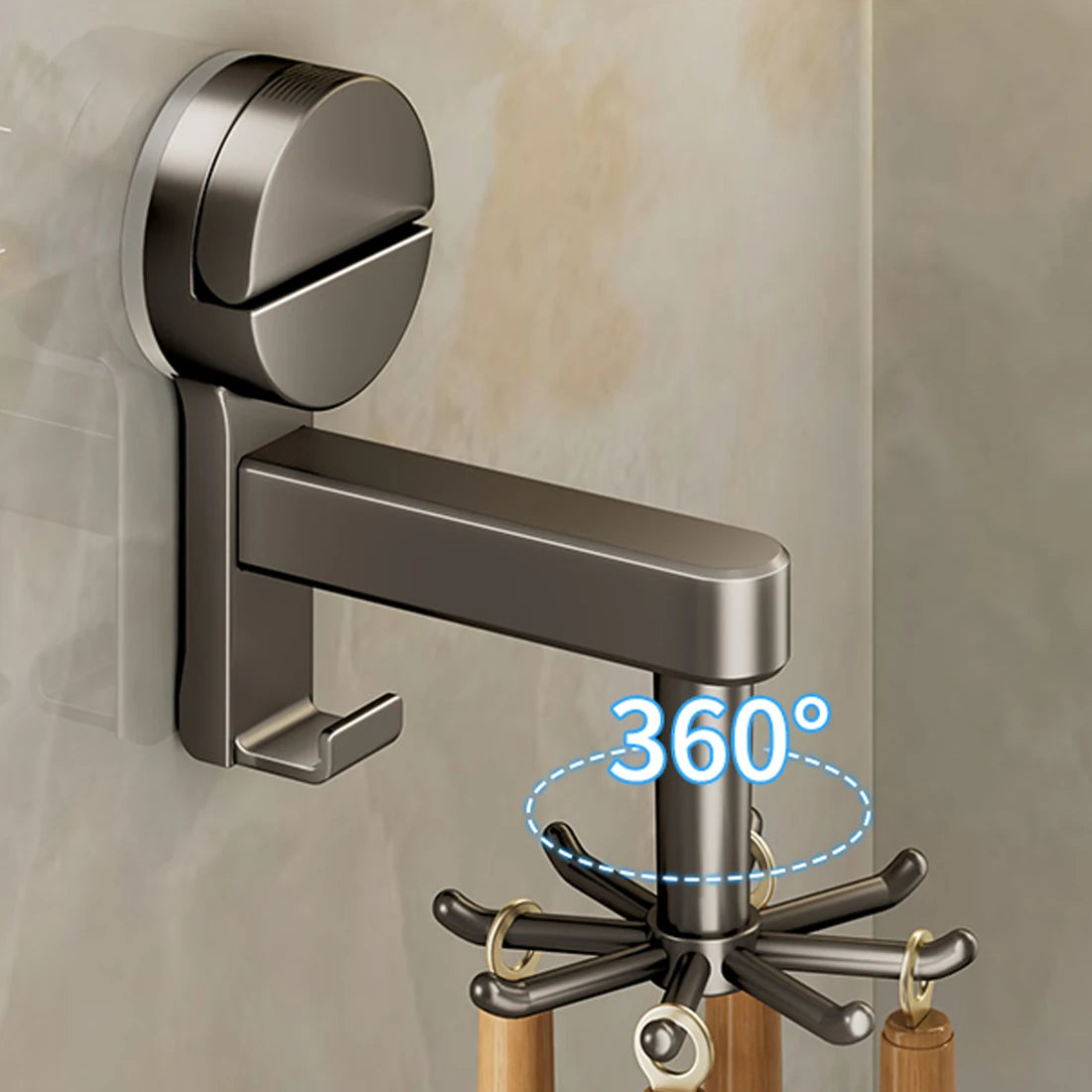 YUTOKO 360 Rotating Suction Cup Hooks Wall Mounted for Kitchen Utensil Organizer - Cabinet Organizer - view 2
