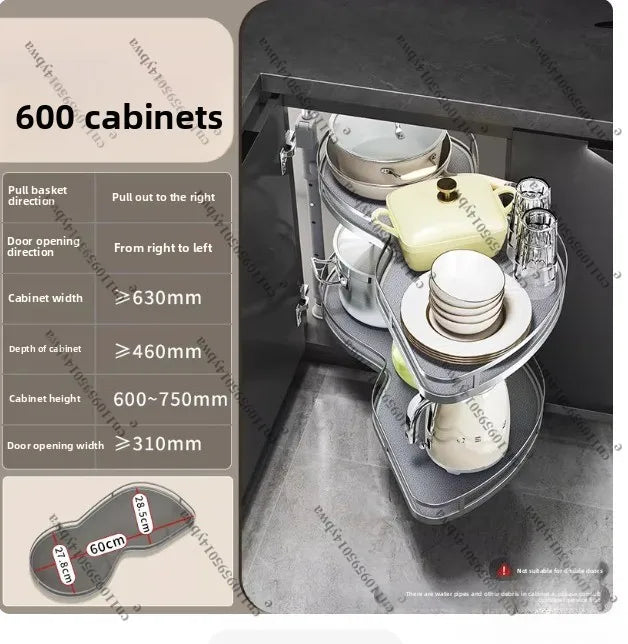 Cabinet Corner Basket Drawer Stainless Steel Double-Layer Whirl Pull-out Storage - Cabinet Organizer - view 2