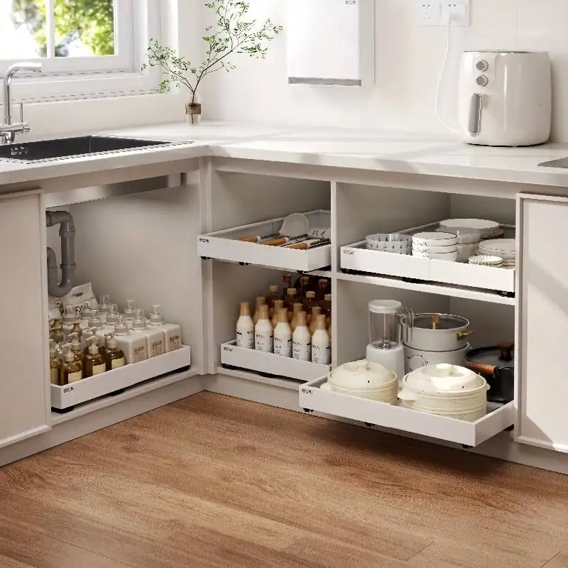 Pull Out Tray Organizer Kitchen Storage Rack Cabinet Expandable Under Sink Spice Boxes - Cabinet Organizer