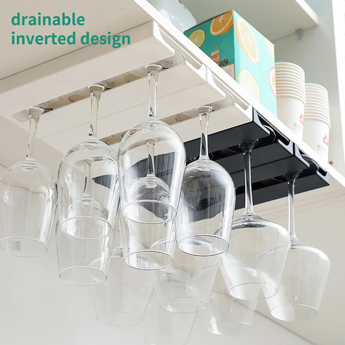 Under Cabinet Upside Down Wine Glass Holder - For Wine Glasses/Champagne Glasses - Cabinet Organizer - view 4