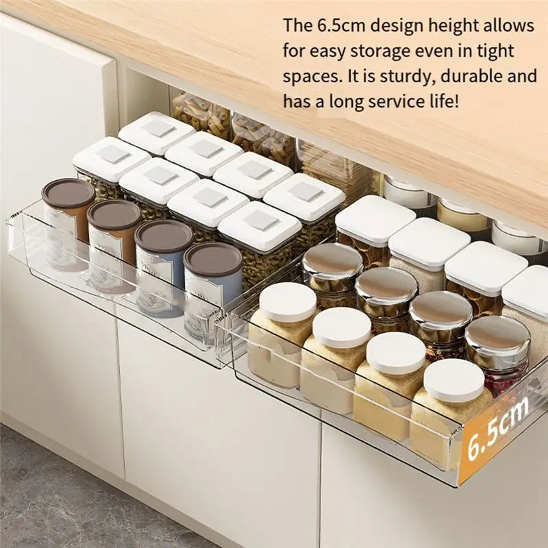 A55F-Retractable Drawer Transparent Sliding Rail Rack Kitchen Storage Box Movable - Cabinet Organizer - view 4